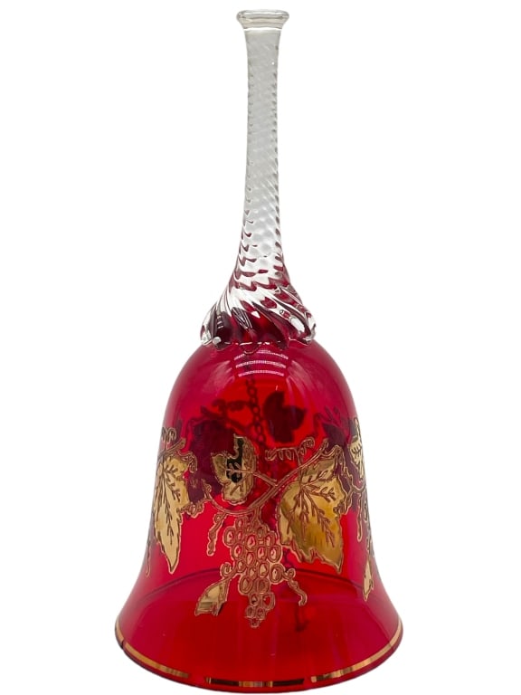 BOHEMIA RED GLASS BELL W/ GRAPES AND VINES (1 of 5)