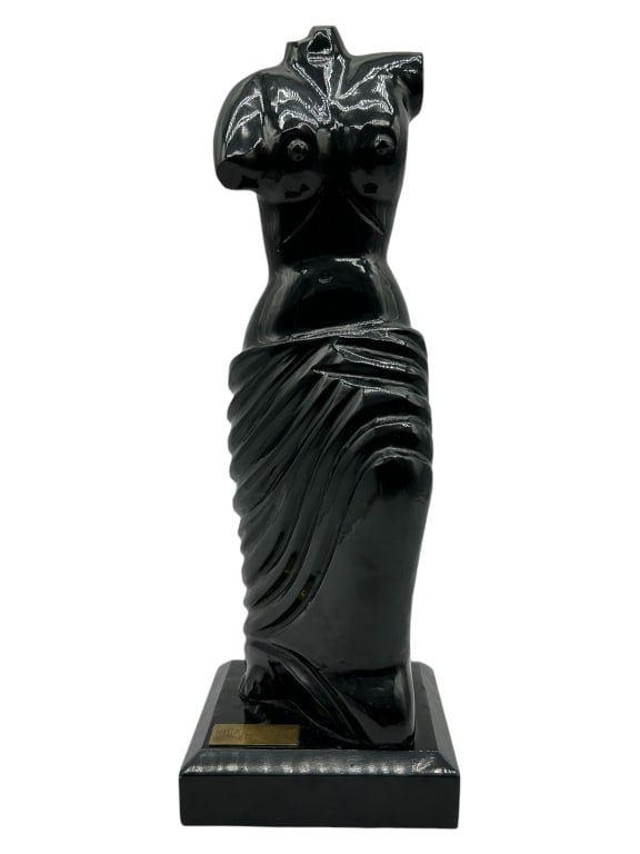 RICARDO LEON BLACK ONYX NUDE SCULPTURE 13": RICARDO LEON BLACK ONYX NUDE SCULPTURE -VERY GOOD PREOWNED CONDITION