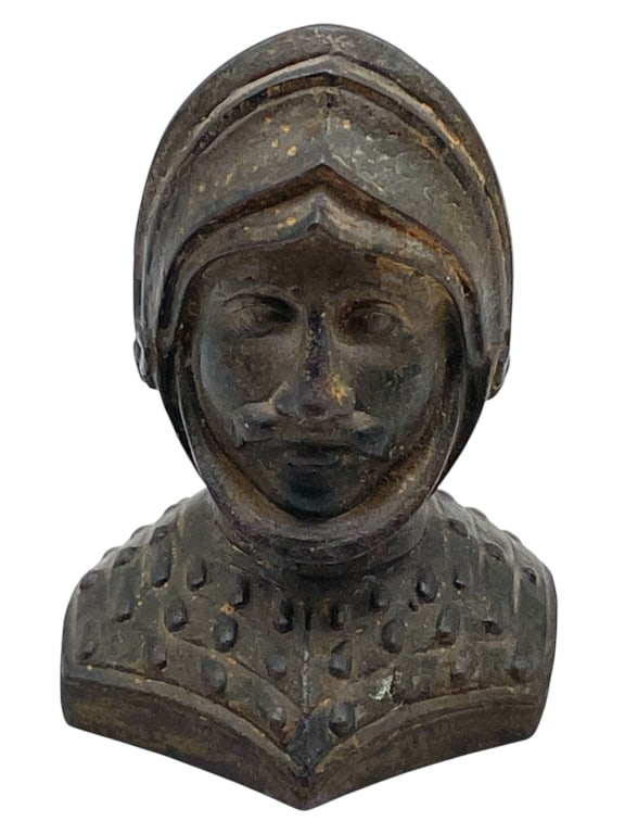 ANTIQUE BRASS KNIGHTS HEAD PAPERWEIGHT 2.5" (1 of 5)