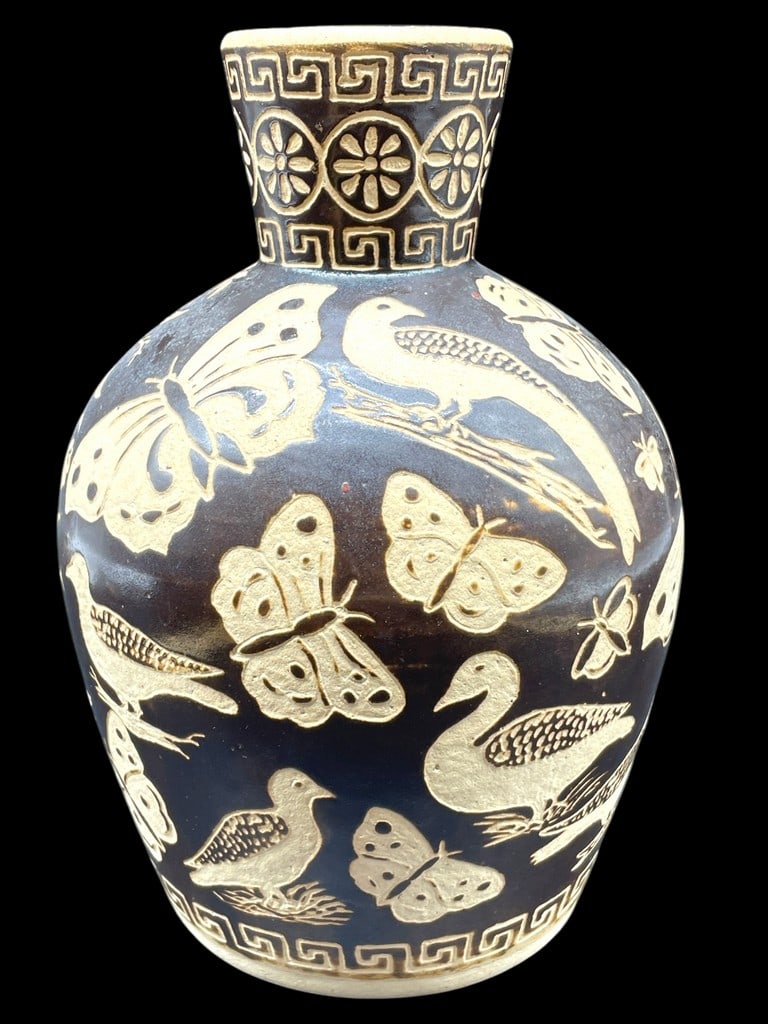 MEXICAN BLACK MIXED CLAY POTTERY WITH BUTTERFLIES