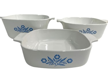 VTG CORNING WARE CORNFLOWER SET OF 3 CASSEROLE DIS