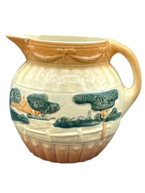 EARLY ROSEVILLE PITCHER LANDSCAPE SCENE 7"