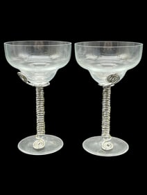PAIR OF METAL TWIST STEM MARGARITA GLASSES 7"