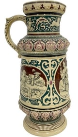 VINTAGE RED AND GREEN STEIN PITCHER 12"
