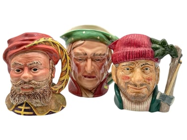 2 BESWICK & 1 ROYAL DOULTON CHARACTER MUGS 7"