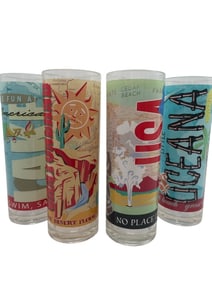 VINTAGE HI BALL GLASSES VACATION THEME SET OF FOUR