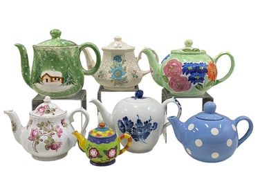 VIBRANT ASSORTMENT OF 7 DECORATIVE TEAPOTS