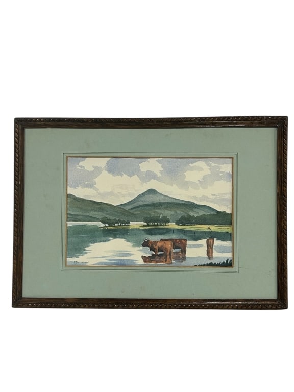 FRAMED LANDSCAPE PAINTING – SIGNED H. NEWMAN: -FRAMED LANDSCAPE PAINTING – SIGNED H. NEWMAN, LOMAND SCOTLAND -A PEACEFUL COUNTRYSIDE VIEW LOMAND SCOTLAND, PERFECT FOR LOVERS OF RURAL LANDSCAPES AND VINTAGE EUROPEAN-STYLE ART. - DIMENSIONS 16.5 