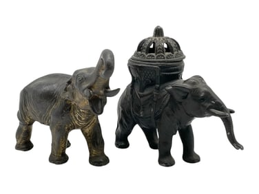 PAIR OF CAST METAL ELEPHANT FIGURINES 5"