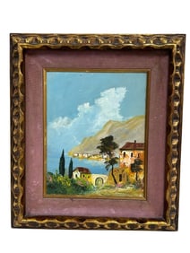 VINTAGE MEDITERRANEAN COASTAL OIL PAINTING 15.5"