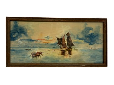 VINTAGE MARITIME WATERCOLOR PAINTING – SAILBOATS E