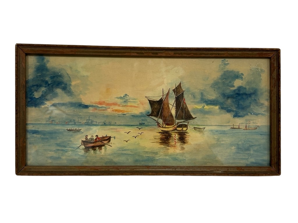 VINTAGE MARITIME WATERCOLOR PAINTING – SAILBOATS E (1 of 3)