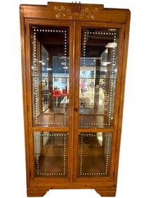 ANTIQUE WOOD CABINET WITH UNIQUE LAMP SHELF 78"