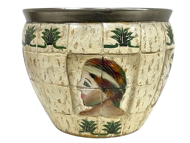 HAND-PAINTED CERAMIC VESSEL W/ RELIEF TILE DESIGN