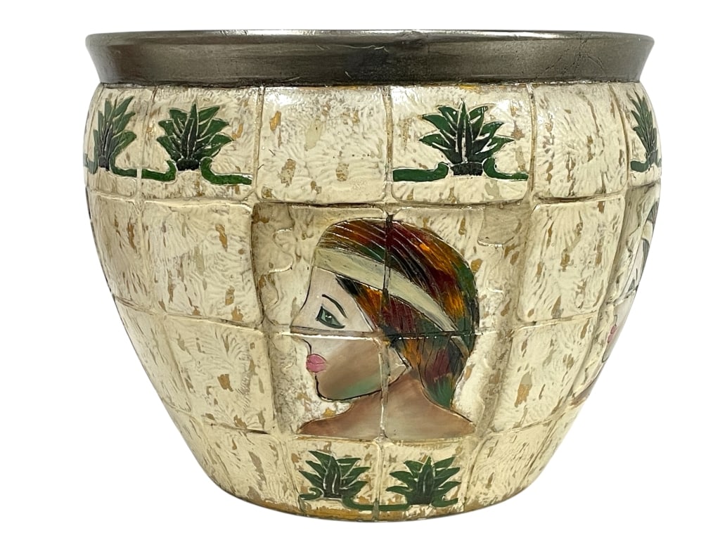 HAND-PAINTED CERAMIC VESSEL W/ RELIEF TILE DESIGN (1 of 3)