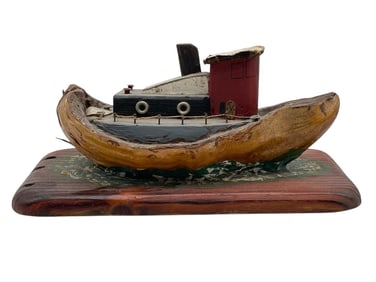 FOLK ART MODEL BOAT SCULPTURE 11"