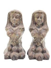 PAIR OF CAST METAL EGYPTIAN SPHINX BOOKENDS 9"