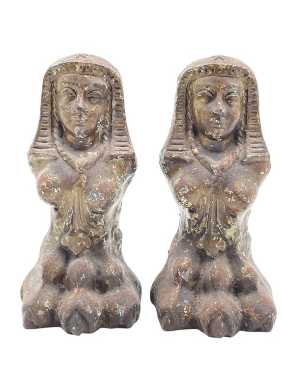 PAIR OF CAST METAL EGYPTIAN SPHINX BOOKENDS 9" (1 of 5)