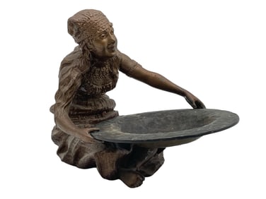 ANTIQUE BRONZE FIGURAL DISH 7"