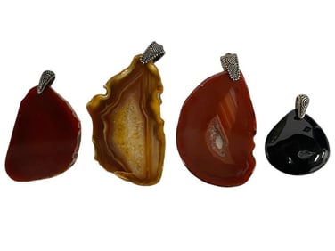 SET OF 4 AGATE PENDANTS IN BROWNS