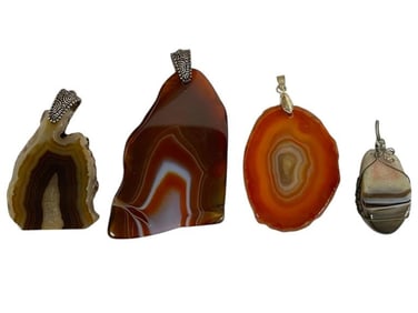 SET OF 4 AGATE PENDANTS ON ORANGES AND BROWNS