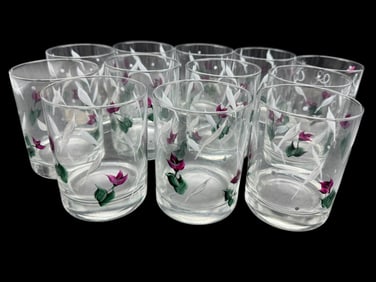 12 HANDPAINTED SIGNED COTTAGE BORNE TUMBLERS
