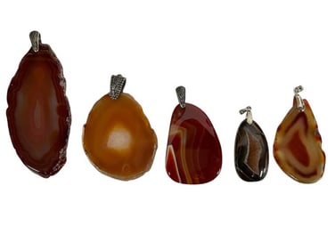 SET OF 5 BROWN AGATE PENDANTS