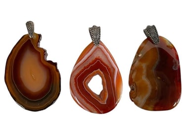 SET OF 3 ORANGE AND BROWN AGATE PENDANTS