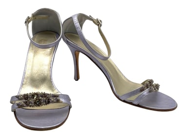 BADGLEY MISCHKA PURPLE CRYSTAL SANDAL HEELS SZ38