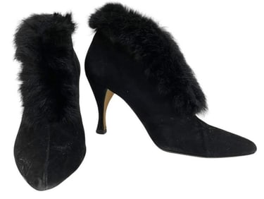 ALLURE BLACK SUEDE FUR ANKLE BOOTIES SZ 7.5