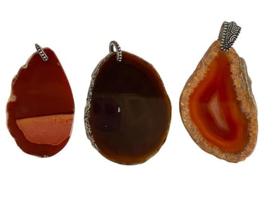 SET OF 3 ORANGE AGATE PENDANTS