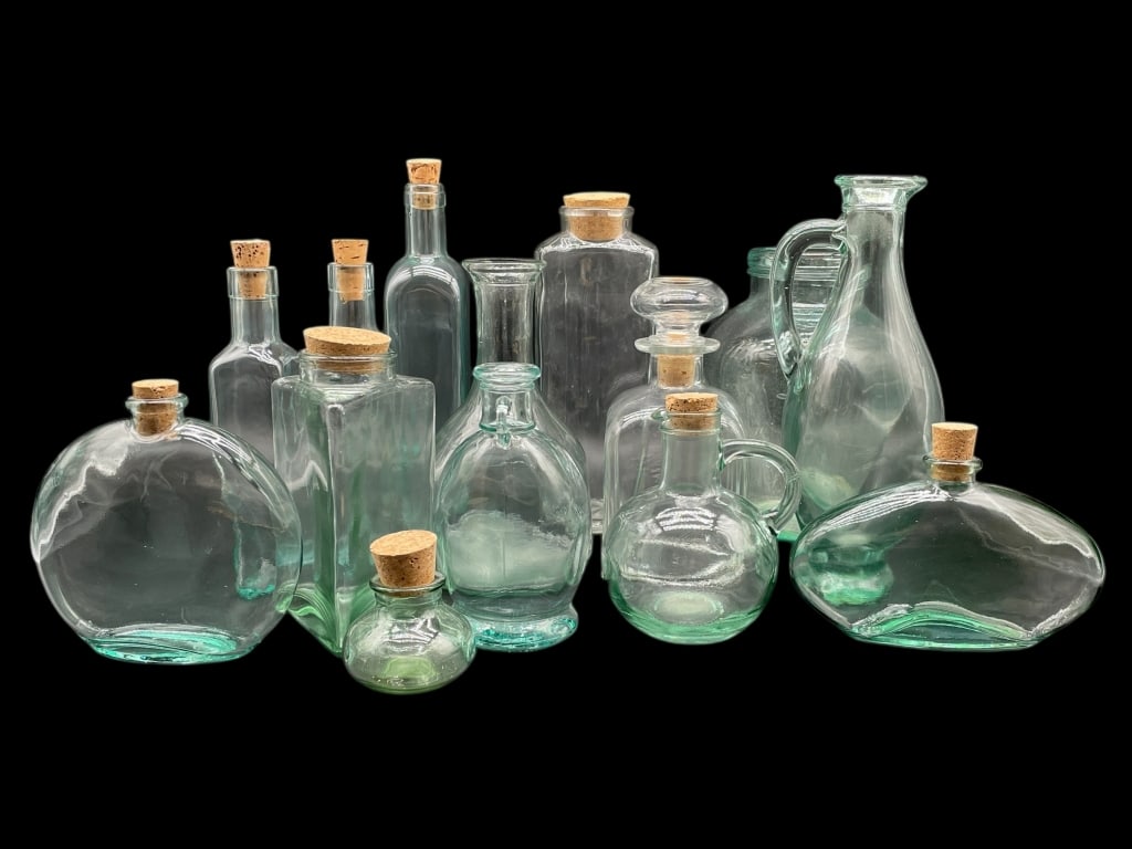 LOT OF 14 DECORATIVE GLASS BOTTLES (1 of 4)