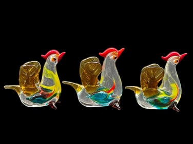 MURANO STYLE ART GLASS ROOSTER FIGURINES