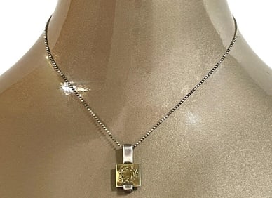 18K GOLD AND STERLING PENDANT NECKLACE 7.14G