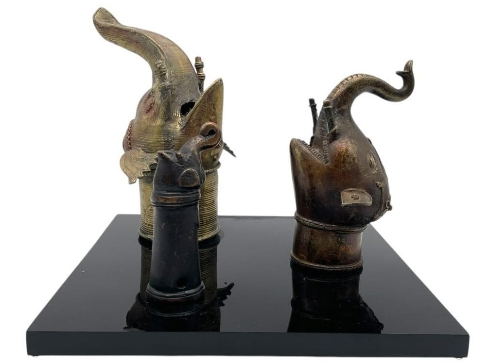 SET OF 3 CAST BRASS ELEPHANT FINIALS DISPLAY 12" (1 of 5)