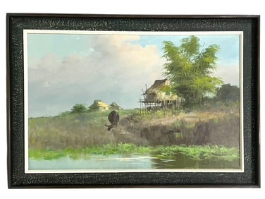 LANDSCAPE OIL ON CANVAS LANDSCAPE SIGNED -1970 42"