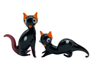 MURANO STYLE ART GLASS CAT FIGURINES