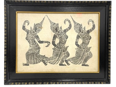 THAI DANCE FIGURE PRINT ON RICE PAPER FRAMED 33"