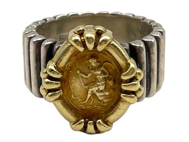 18K GOLD & STERLING MEDALLION RING 18.6G SIZE 9