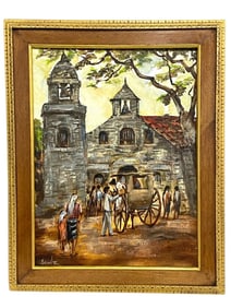 SIGNED ORIGINAL VILLAGE OIL PAINTING 29"