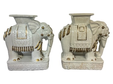 PAIR OF VINTAGE CERAMIC ELEPHANT GARDEN STOOLS 23"