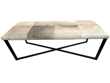 WILLIAMS SONOMA HAIR ON HIDE LEATHER BENCH 52"