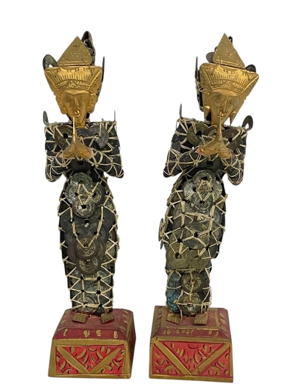 VINTAGE BALINESE KEPENG DEWI CHINESE COIN STATUES: VINTAGE BALINESE KEPENG DEWI SRI CEREMONIAL CHINESE COIN STATUES SCULPTURES -13" APPROX EACH -VERY GOOD PRE OWNED CONDITION MINOR WEAR WITH AGE -DP53025