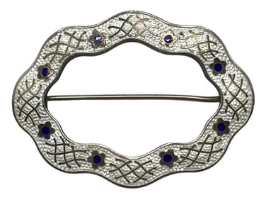 ART DECO STERLING SILVER AND ENAMEL BROOCH 24.7G