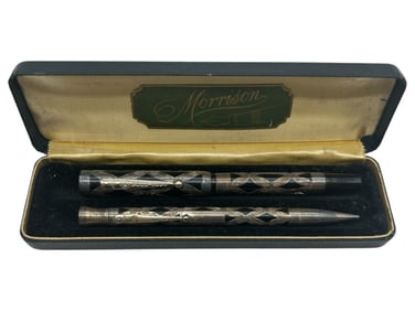 MORRISON STERLING SILVER OVERLAY FOUNTAIN PEN SET