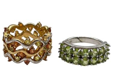PAIR OF STERLING SILVER & COLORFUL STONE RINGS 15G