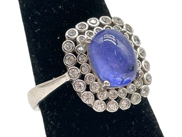 STERLING & CABOCHON PURPLE STONE RING 4.3G SZ7