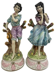 PAIR OF HAND-PAINTED VINTAGE PORCELAIN FIGURES 27"