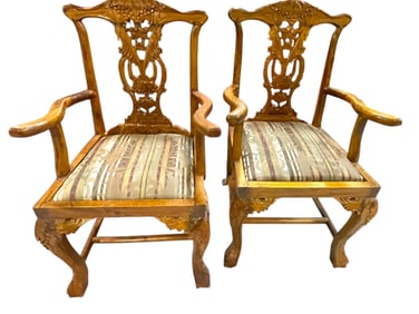 PAIR OF CARVED CHIPPENDALE-STYLE ARMCHAIRS