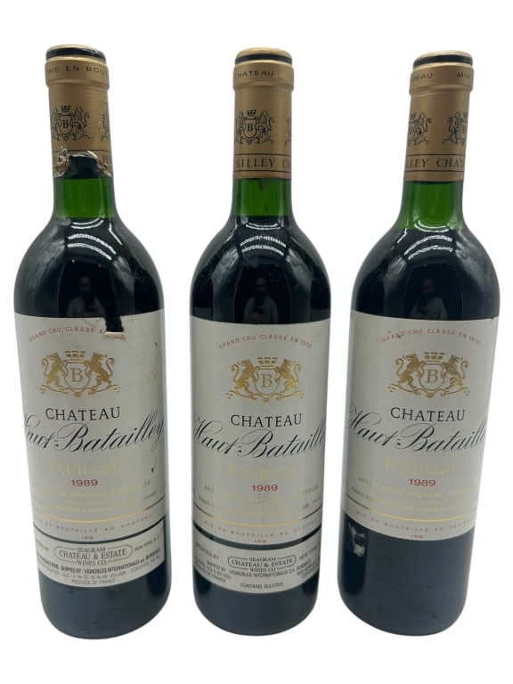 LOT OF 3 1989 CHÂTEAU HAUT-BATAILLEY PAUILLAC 12": - LOT OF 3 – 1989 CHÂTEAU HAUT-BATAILLEY PAUILLAC, GRAND CRU CLASSÉ – THREE 750ML BOTTLES OF CLASSIC LEFT BANK BORDEAUX FROM CHÂTEAU HAUT-BATAILLEY, A FIFTH GROWTH (5ÈME CRU) PROPERTY IN THE P
